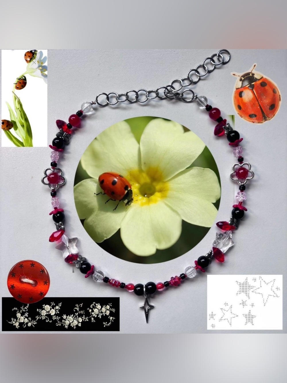 Handmade Ladybug Garden Necklace